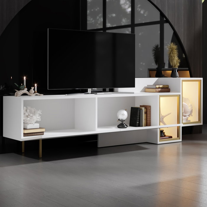 Hanah Home Tenon Soporte para TV Blanco y Dorado con Luz LED